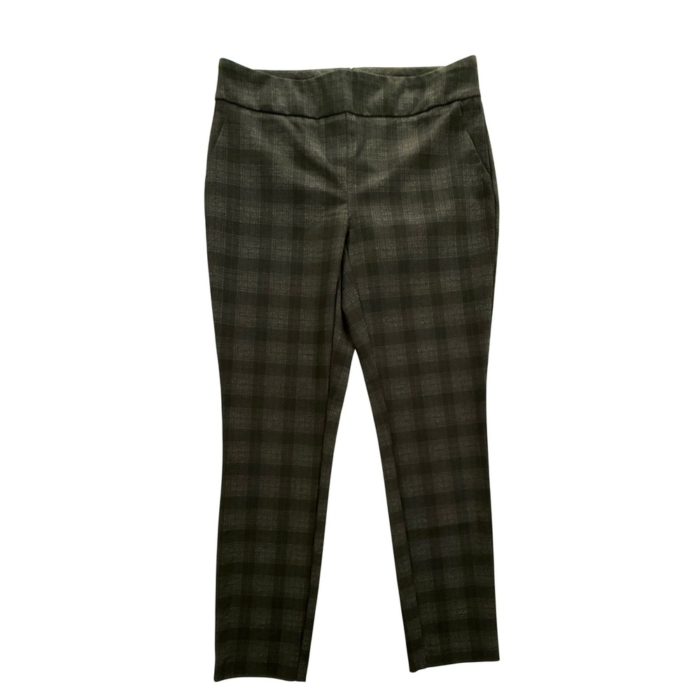Hilary Radley Womens Plaid Pull On Dress Pants Gray Black Stretch Size M 418